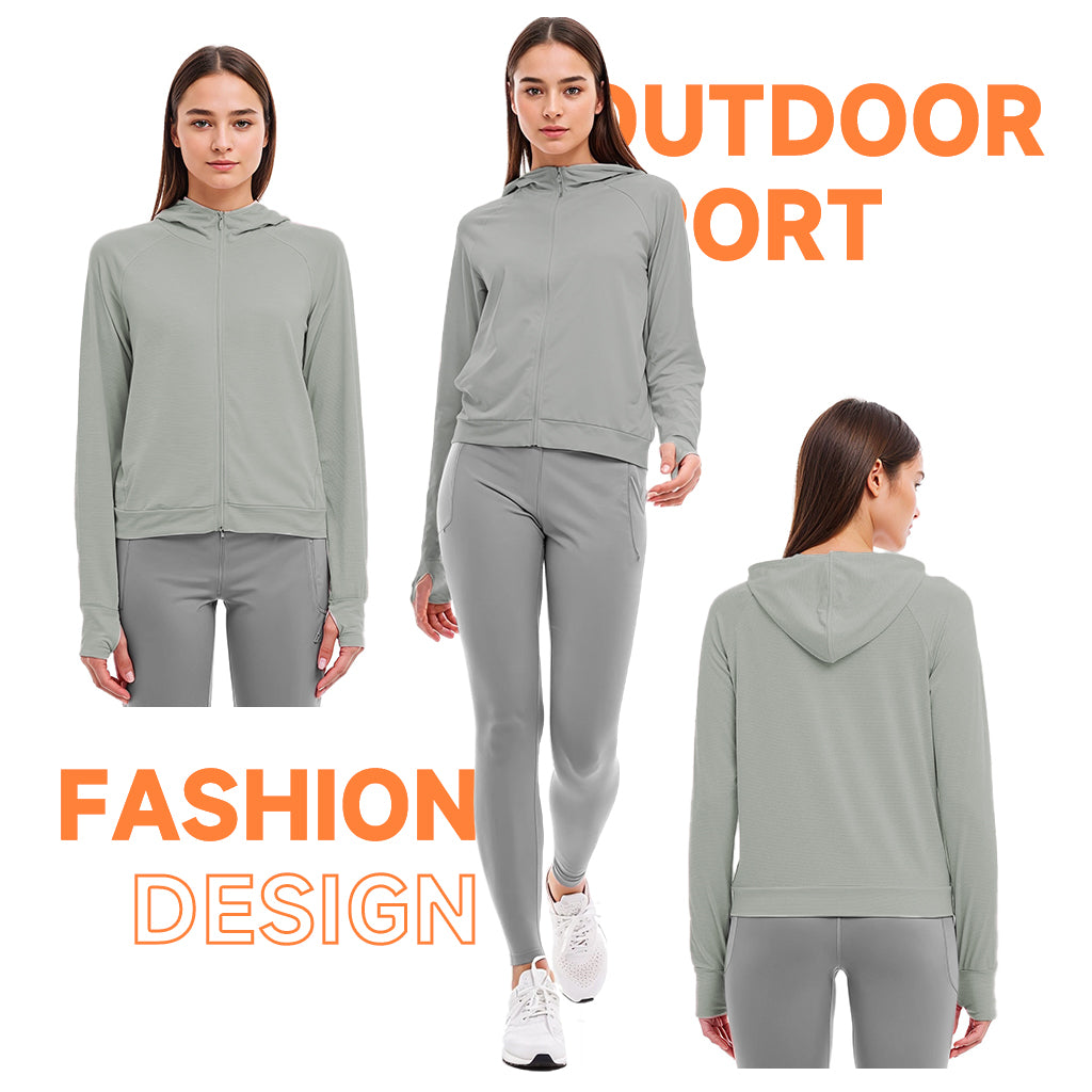 SANNIDHI Women's Sun Protection Jacket UPF 50+ Full Zipper Long Sleeve UV Hoodie Shirts Outdoor Athletic Jacket with Pocket Cooling Summer Clothing for Outdoor Hiking, XL, Grey
