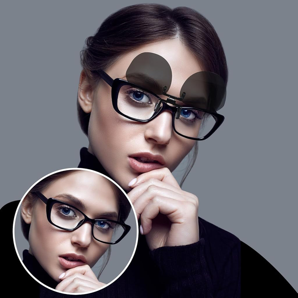 Proberos Clip on Sunglasses Lenses, Clip-on Sunglasses Attachment UV Protection Sunlight Anti-Glare Driving Glasses for Prescription Glasses Eyeglasses Eyewear, with Case & Wipe Cloth