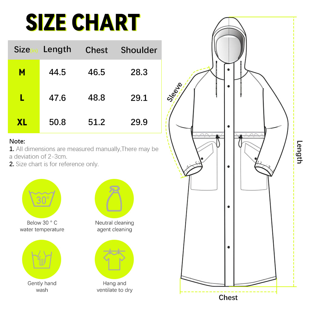 PALAY Women Rainwear, Women Long Waterproof Raincoat, EVA Hooded Rain Coat for Women with Wide Brim Hood Detachable Clear Face Cover, Zip & Buttons Riding Outdoor Windproof Raincoats (Length 121CM)