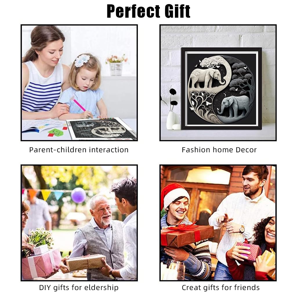 HASTHIP Diamond Painting Kit, 11.8x11.8inch Elephant Diamond Painting, 5D Diamond Painting Kit for Adults & Kids, Suitable for Home Leisure and Wall Decoration, Gift for Kids and Adults