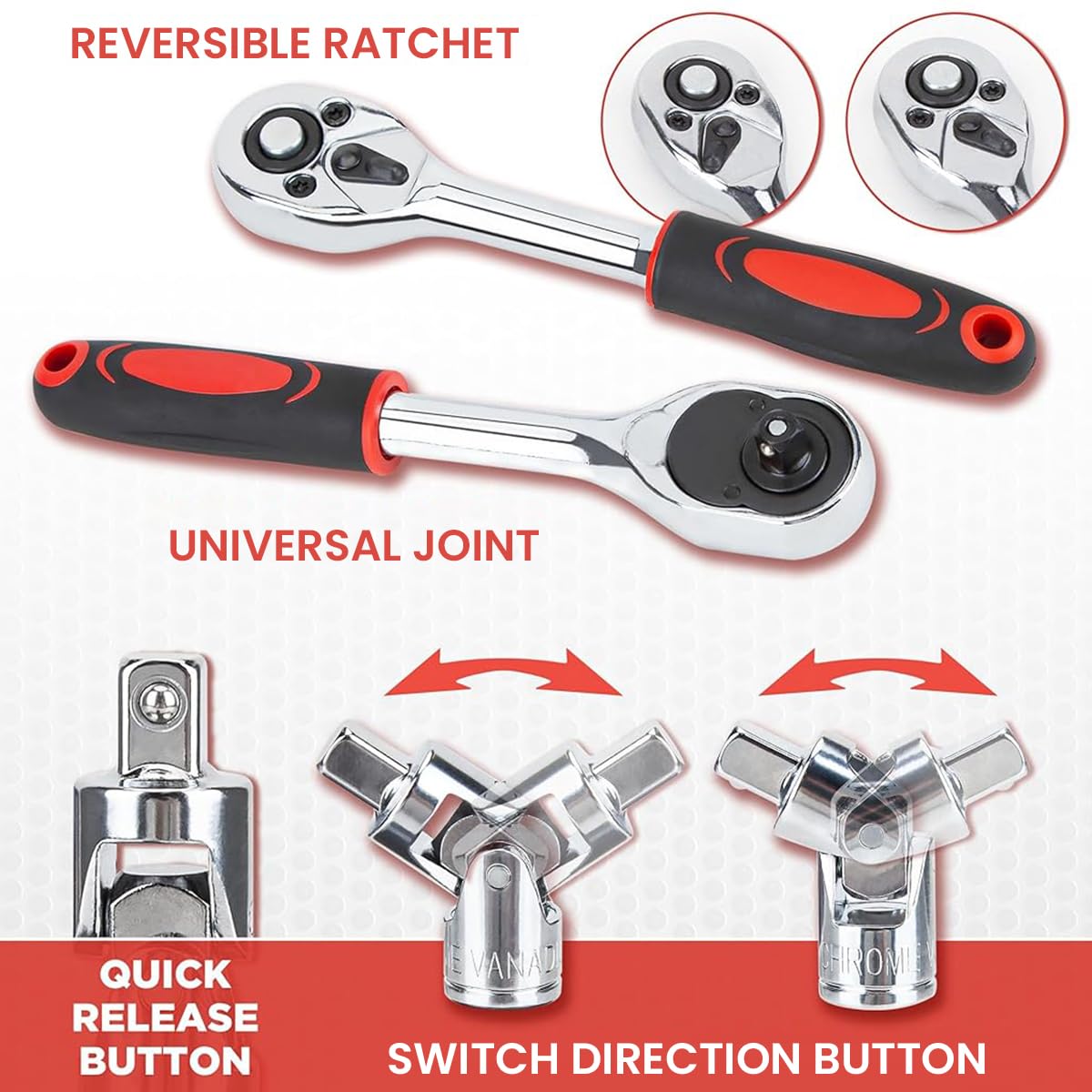 Serplex 53 Pieces 1/4 inch Drive Socket Ratchet Wrench Tool Set with Bit Socket Set Metric and Extension Bar for Auto Repairing and Household, with Storage Case