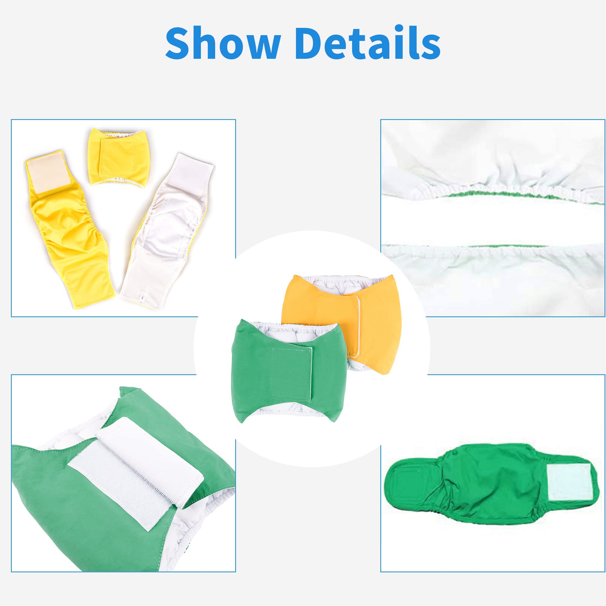 Qpets 2 Pcs Reusable Dog Diapers Male, Pet Waterproof Breathable Dog Diaper Dog Absorbption Cotton Pad Comfort Doggy Diapers for Dog, Puppy(M, Recommended Waist 16''-20'')