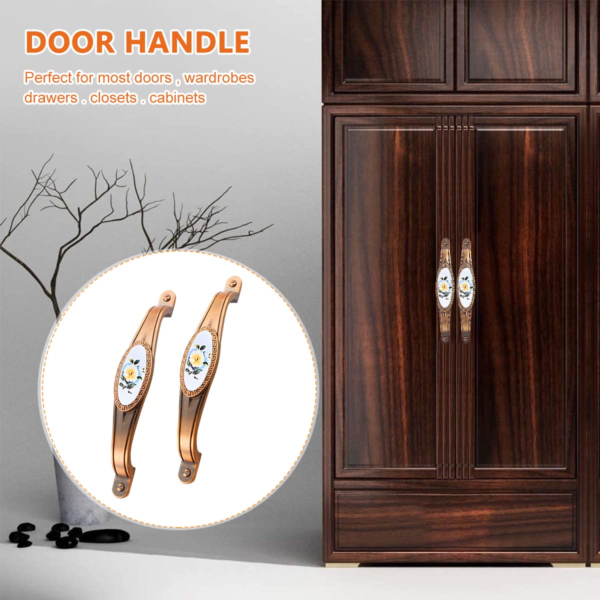 ELEPHANTBOAT 2 Pack Door Handle Cabinet Pulls,Vintage Brass Door Handle,Zinc Alloy Antique Bronze Plated for Wood Wardrobe,Cabinet,Drawer,Home Decoration, 167mm