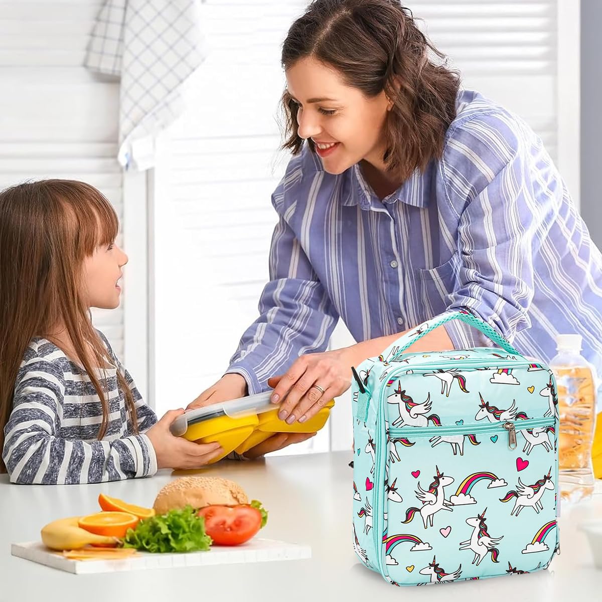 HASTHIP Lunch Box Bag Insulated Lunch Box Bag Cartoon Print Camping Lunch Box Bag for Kids Thermal Lunch Box Bag with Handle & Removable Shoulder Strap Kids Camping Picnic Food Pouch