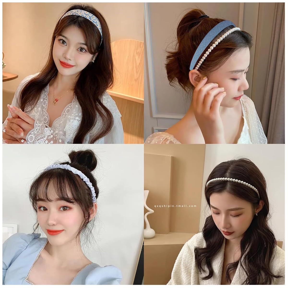 PALAY 7pcs Headband for Women Different Designs Headband for Girls Stylish Pearl Flower Hair Bands Non-slip Solid Headbands Set Gift