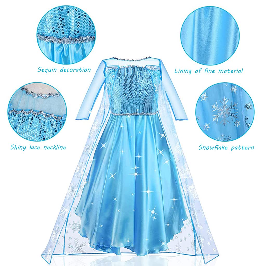 SANNIDHI Elsa Dress for Girls Princess Elsa Costume Dress Sequin Cosplay Clothes Birthday Fancy Party Dress for Toddler Little Girls 3-6 Years(Multicolor)(Nylon + Spandex)