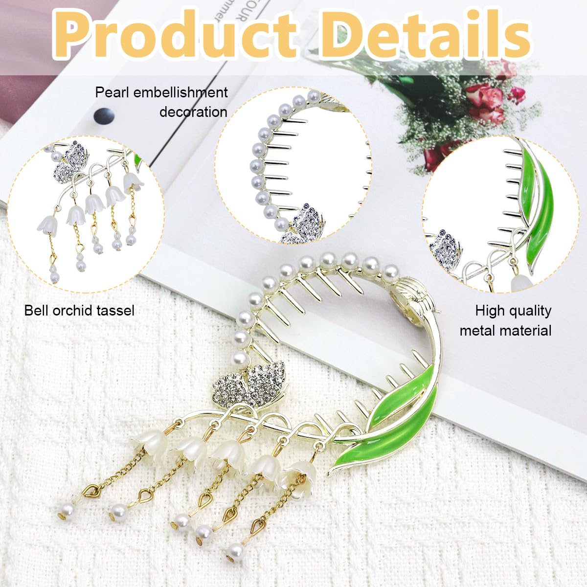 PALAY Pearl Tassel Hair Bun Accessories for Women, Stylish Flower Hair Bun Clips, Rhinestone Hair Claw Clips Ponytail Holder Buckle, Hair Styling Hair Accessories for Girls Gift