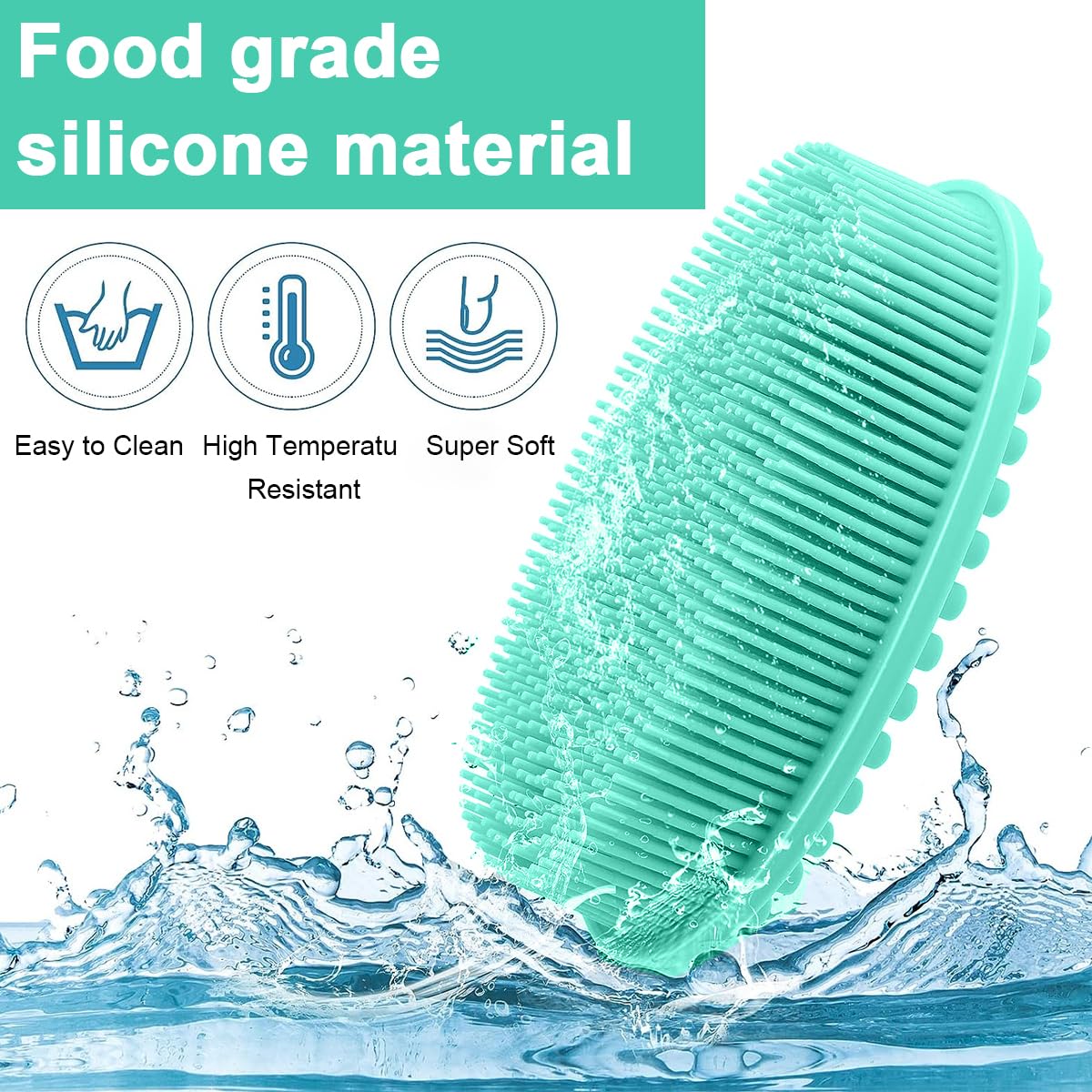 MAYCREATE Exfoliating Silicone Body Scrubber, Soft Exfoliating Body Bath Shower Scrubber Loofah Brush for Sensitive Kids Women Men All Kinds of Skin, Green