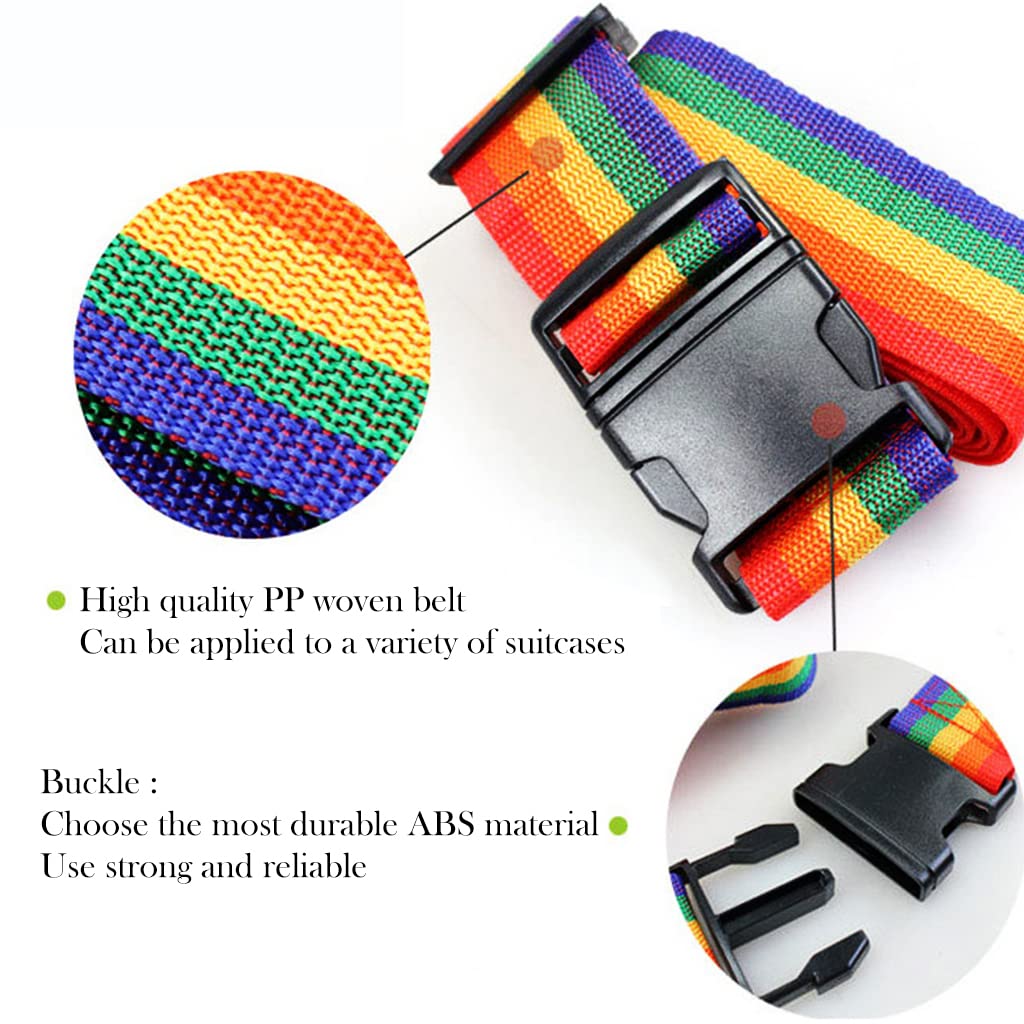 PALAY 2pc Luggage Straps, Adjustable Suitcase Belts, Heavy Duty Non-Slip Travel Luggage Straps with Boarding Pass, Quick-Release Luggage Straps Buckle Travel Accessories Bag Straps (Rainbow)