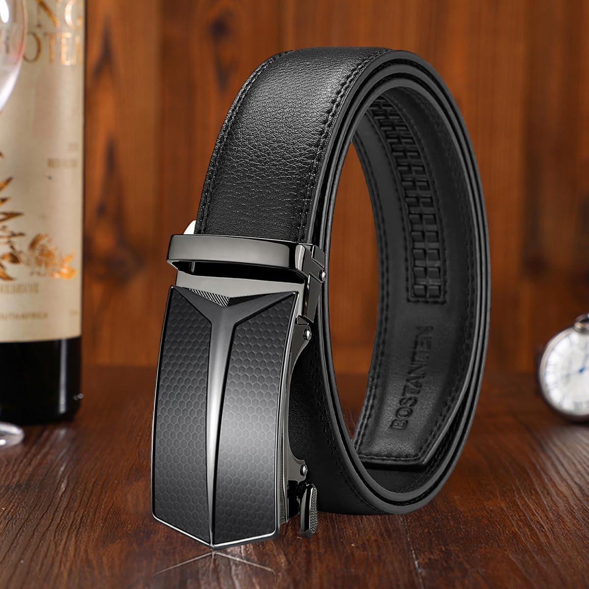 GUSTAVE Men's Belt Genuine Leather Slide Ratchet Belt with Automatic Buckle