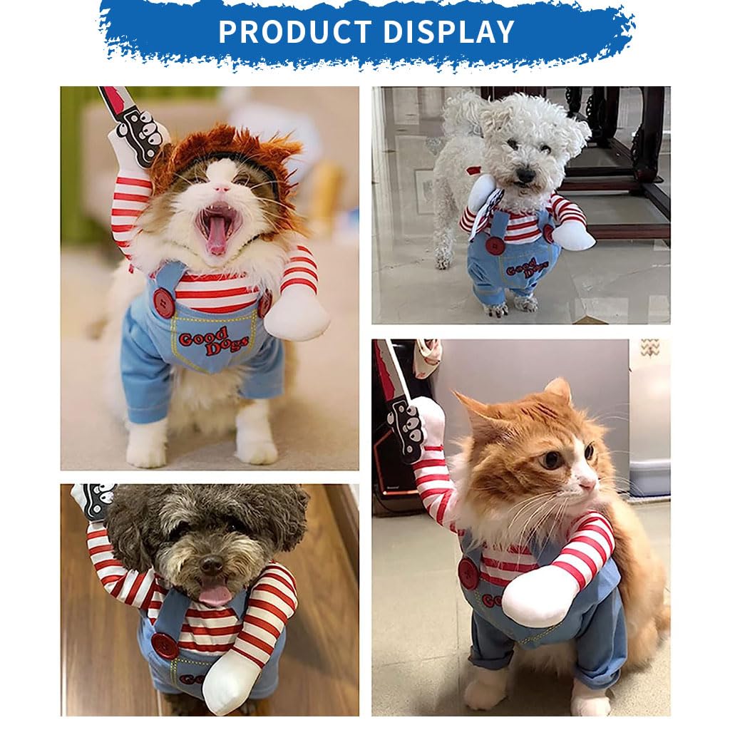 Qpets Pet Dog Clothes Hairpiece Costume Set, Funny Dog Clothes Deadly Doll Cosplay Costume For Halloween Party Funny Costume Dog Clothes Party Costume Dog Dress For Large Dogs Male (Size L), Blue