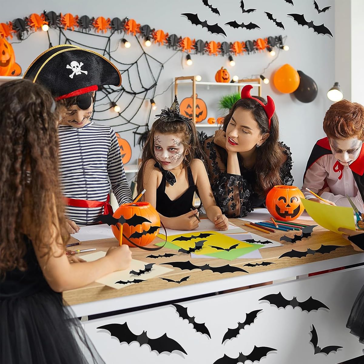 HASTHIP 60Pcs Halloween Wall Decoration Stickers Fun Black Bat Wall Stickers Wall Decorative PVC Bat Stickers with 4 Sizes Spooky Halloween Wall Stickers Halloween Party Supplies