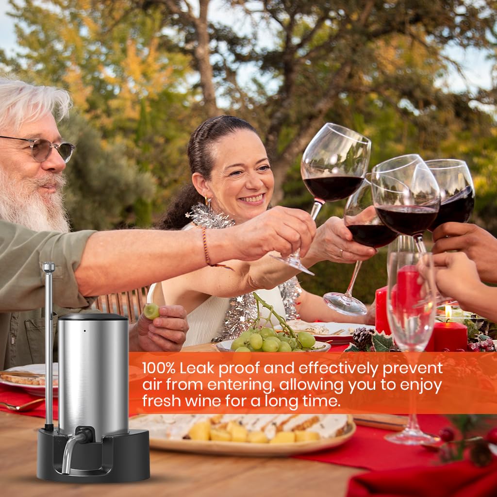 HASTHIP Electric Wine Aerator Pourer Automatic Wine Dispenser Pump with Retractable Stainless Steel Pipe & Storage Stand Base One-Touch Button Control Instant Oxidation Smart Wine Aerator Decanter