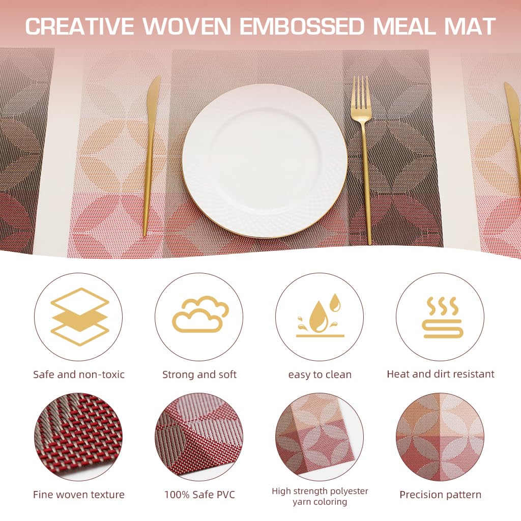HASTHIP 6Pcs Dining Table Placemats PVC Insulation Dining Placemats Creative Weaving Embossing Waterproof Dining Placemats, 17.7x11.8cm
