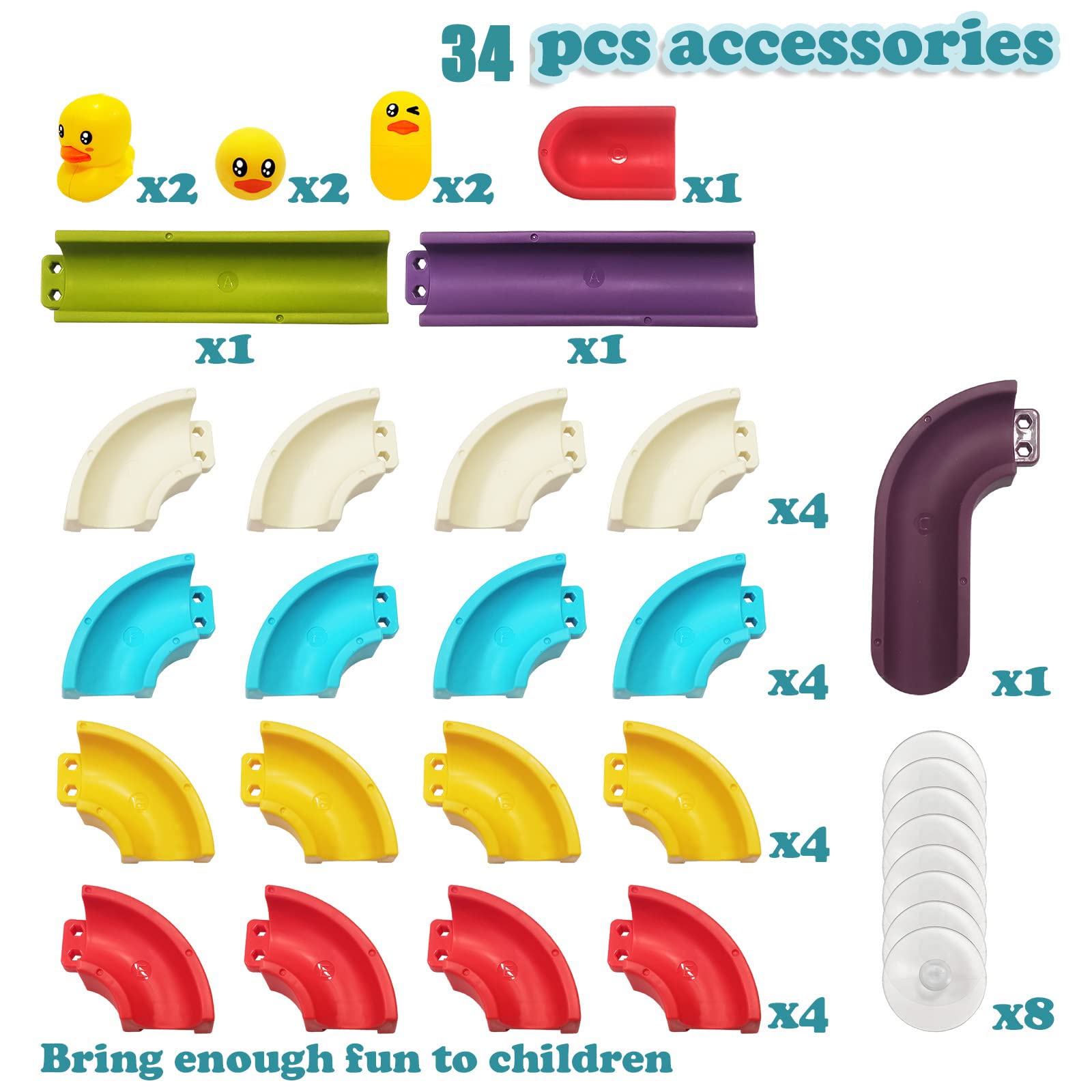 PATPAT Assembly Toy for Kids Color Sliding Rail Toy Water Sliding Toy with Mini Duck Toys Suction Cup Mounting Rail Toy Sensory Toy DIY Bath Toy for Kids Age 3+ Birthday Gift, Children's Day Gift