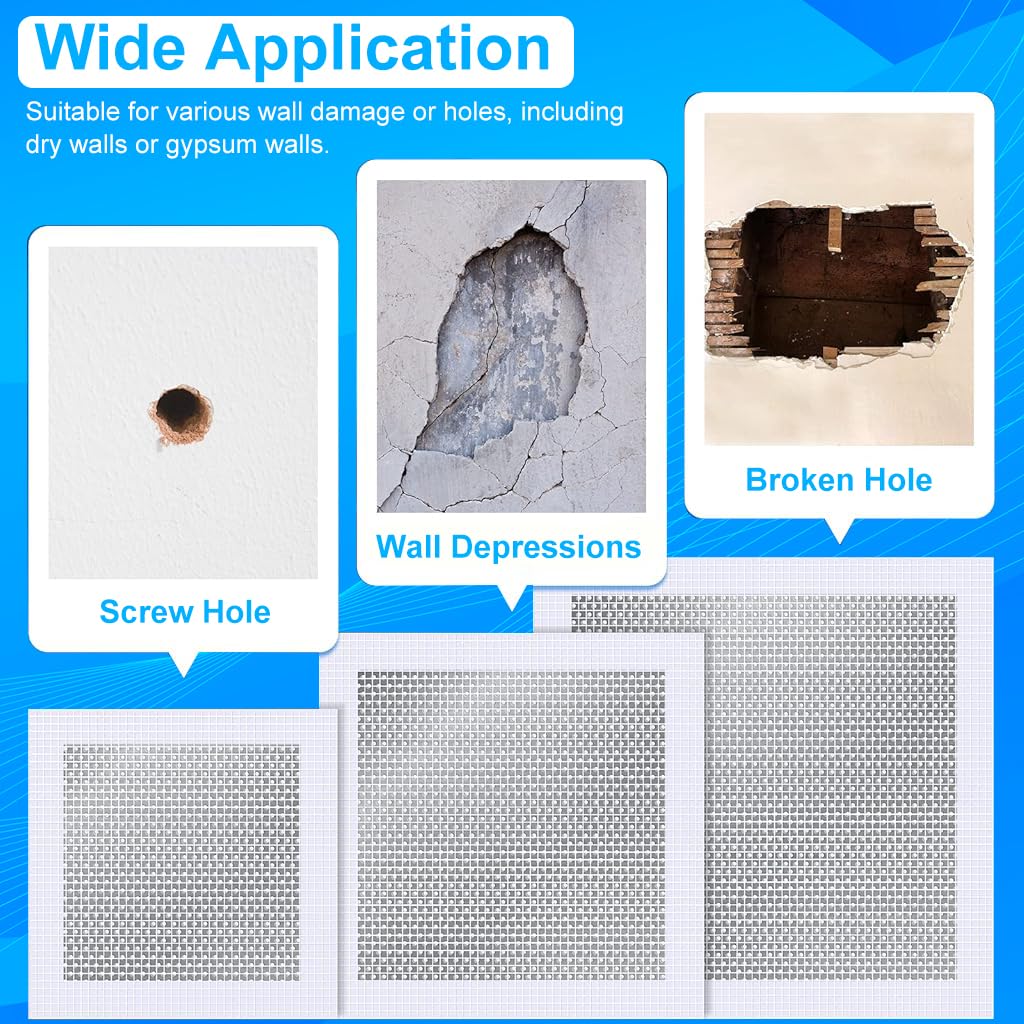 Serplex Drywall Repair Kit 14 Pieces Aluminum Wall Repair Patch Kit, 4/6/8 inch Fiber Mesh Over Galvanized Plate, Dry Wall Hole Repair Patch with Scraper, Sand Papers, Extended Self-Adhesive Mesh