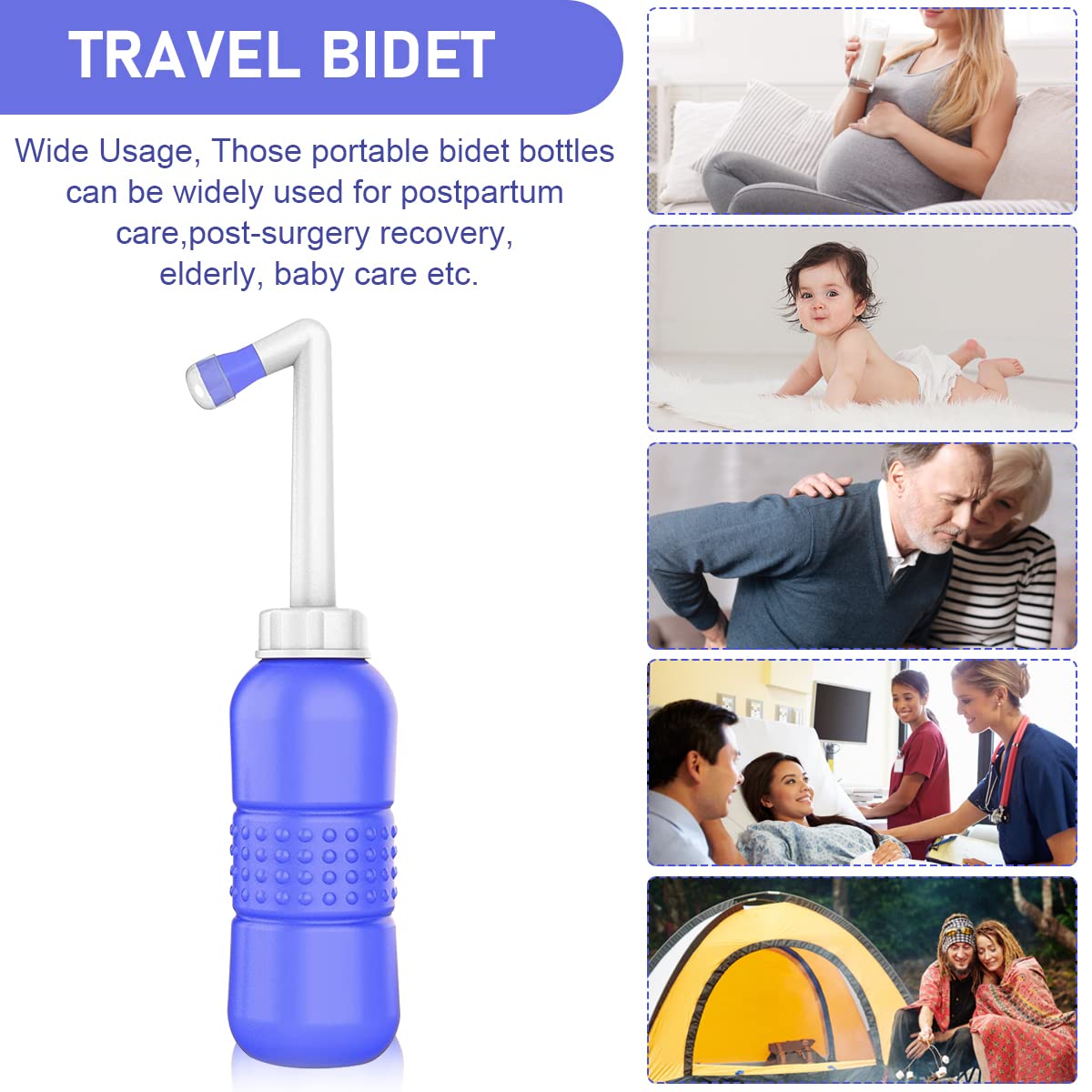 Supvox 450ML Portable Bidet Jet Spray for Toilet, Peri Bottle for Postpartum Care 2 Nozzle Strong Spray, Travel Bidet for Toilet With Upgrate Longer Bottle Rod For Personal Wash, Travel Essentials