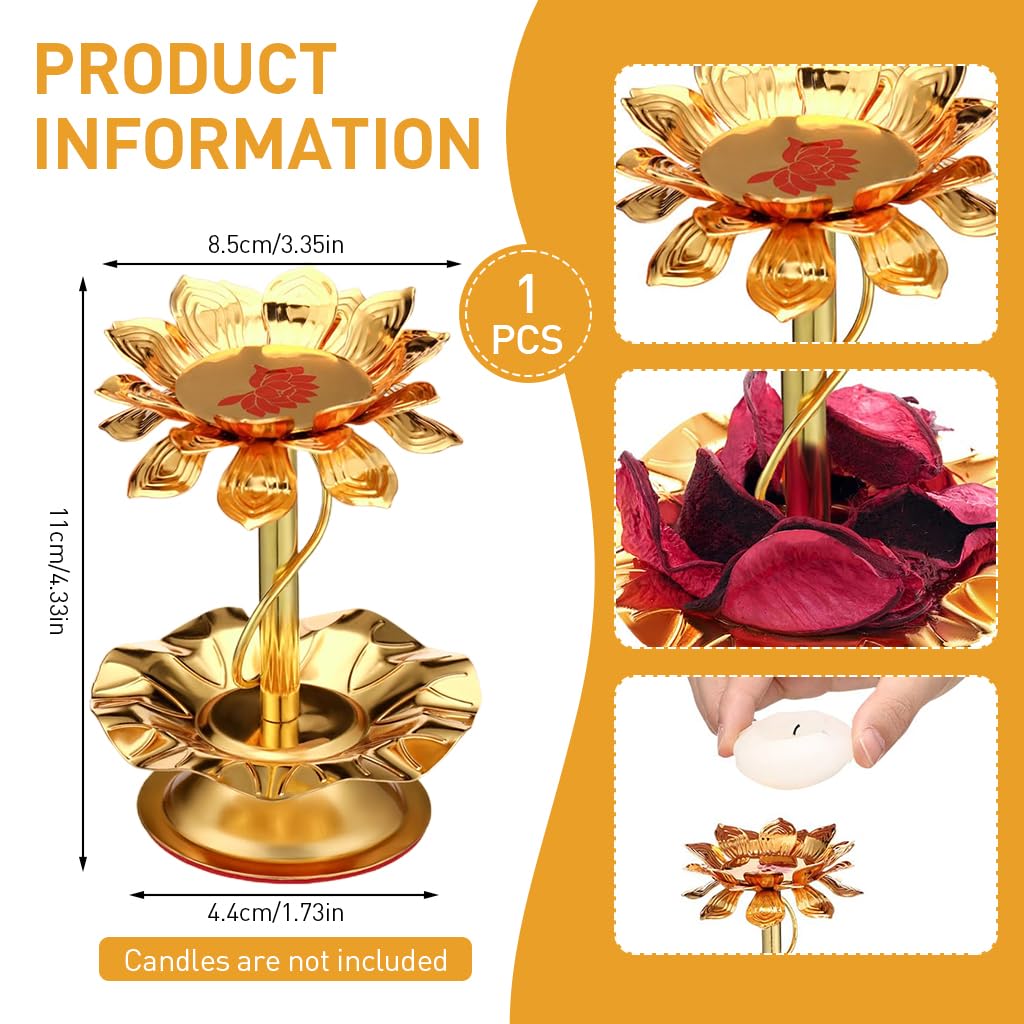 HASTHIP Golden Lotus Candle Holder Tealight Candle Holder 4.3 inches Height Metal Lotus Candle Holder Buddhism Lotus Tealight Candle Holder Ritual Use Altar Decorative Lotus Tealight Candle Holder