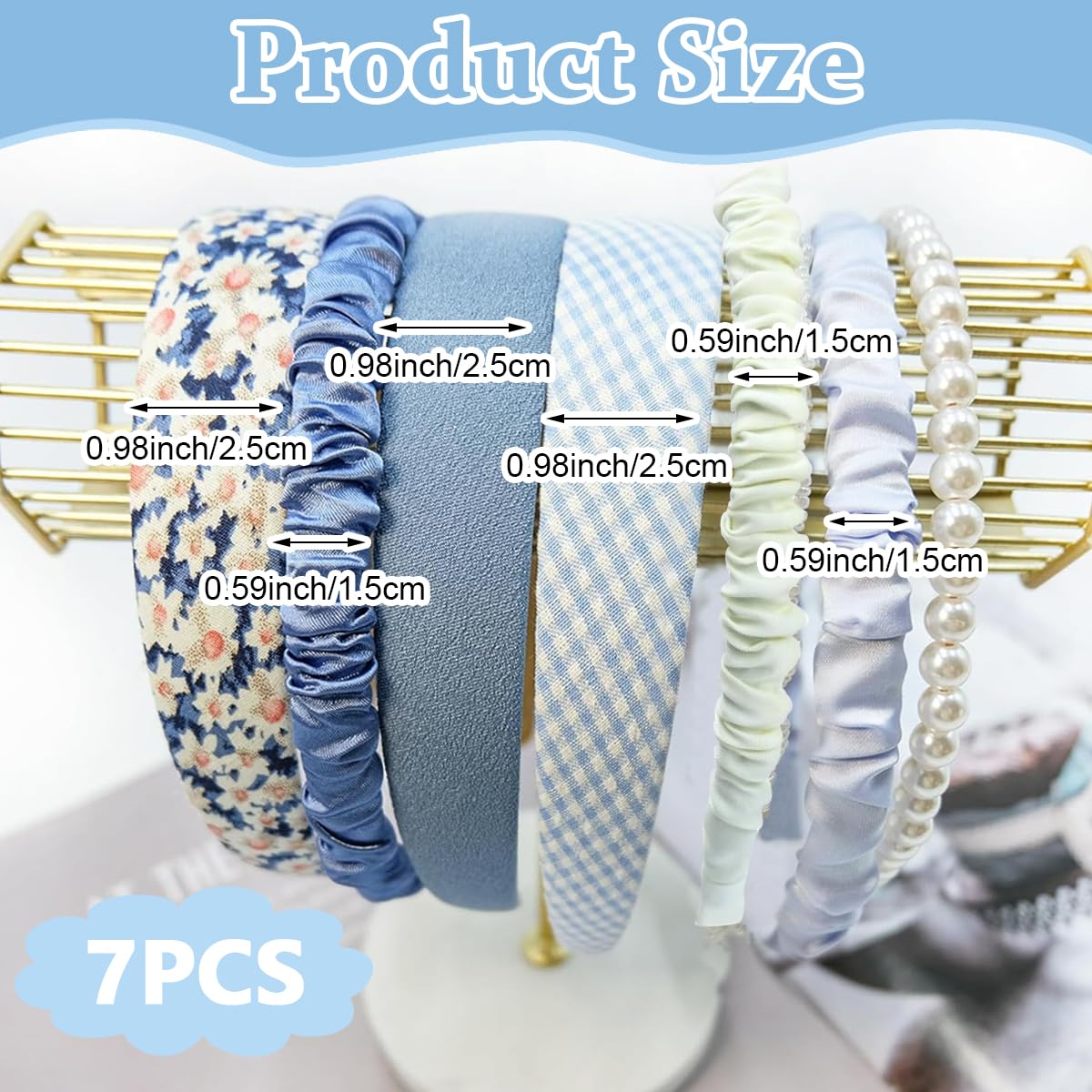 PALAY 7pcs Headband for Women Different Designs Headband for Girls Stylish Pearl Flower Hair Bands Non-slip Solid Headbands Set Gift