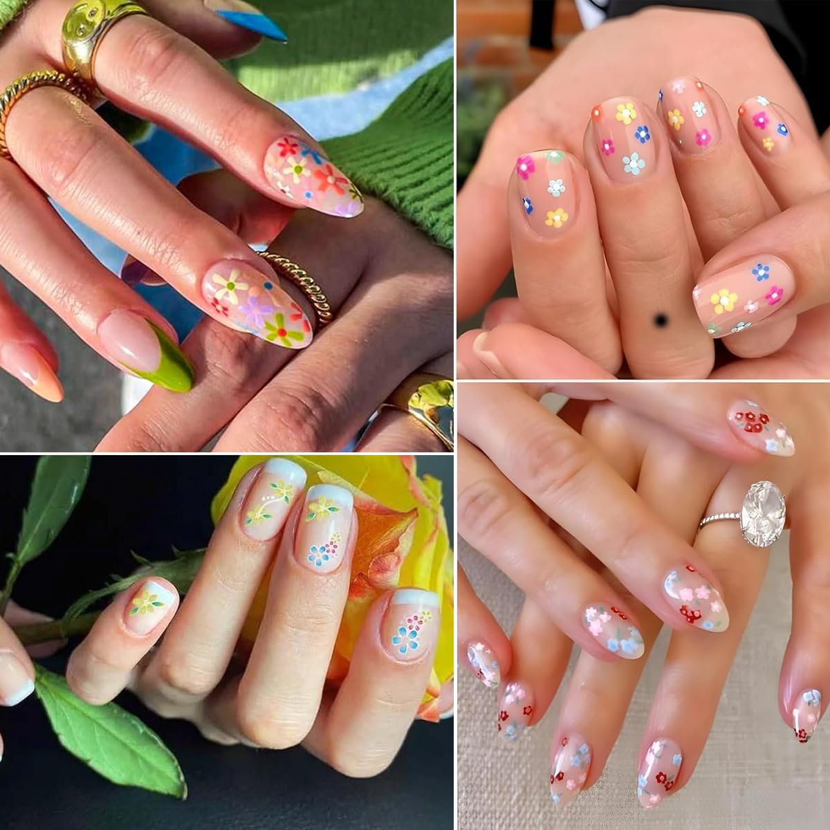 MAYCREATE Mini Flower Nail Art Stickers 30 Sheet Mini Colorful Daisy Nail Art Stickers for Nail Extension Self-Adhesive Embossing Flower Nail Stickers Nail Art Embellishments DIY Nail Art Stickers