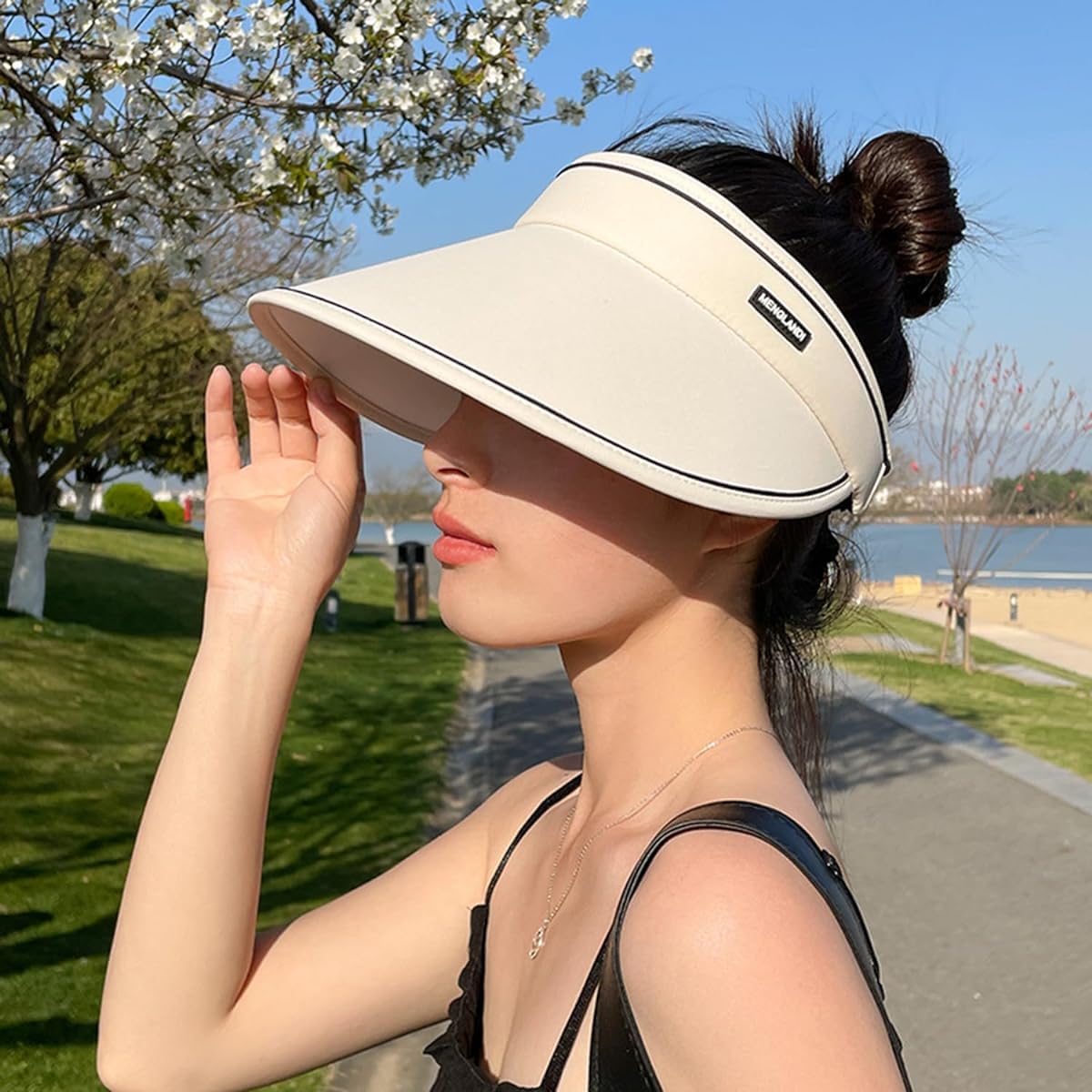 PALAY Women Sun Visor Hat Set of 3pcs Outdoor Women Hat Face Mask Arm Sleeve Combo UPF 50+ Wide Brim Sun Hat Fashion Gradient Face Mask Arm Sleeve for Hiking, Cycling, Driving