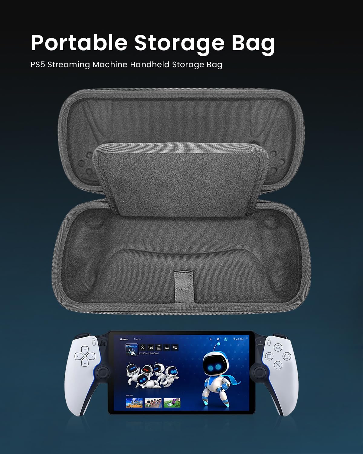 ZORBES Carrying Case for Sony PlayStation Portal Handheld Gaming Console, Hard Case with Mesh Zipper Pouch Playstation Portal Organizer Bag with Handle Playstation Portal Game Console Accessories Bag