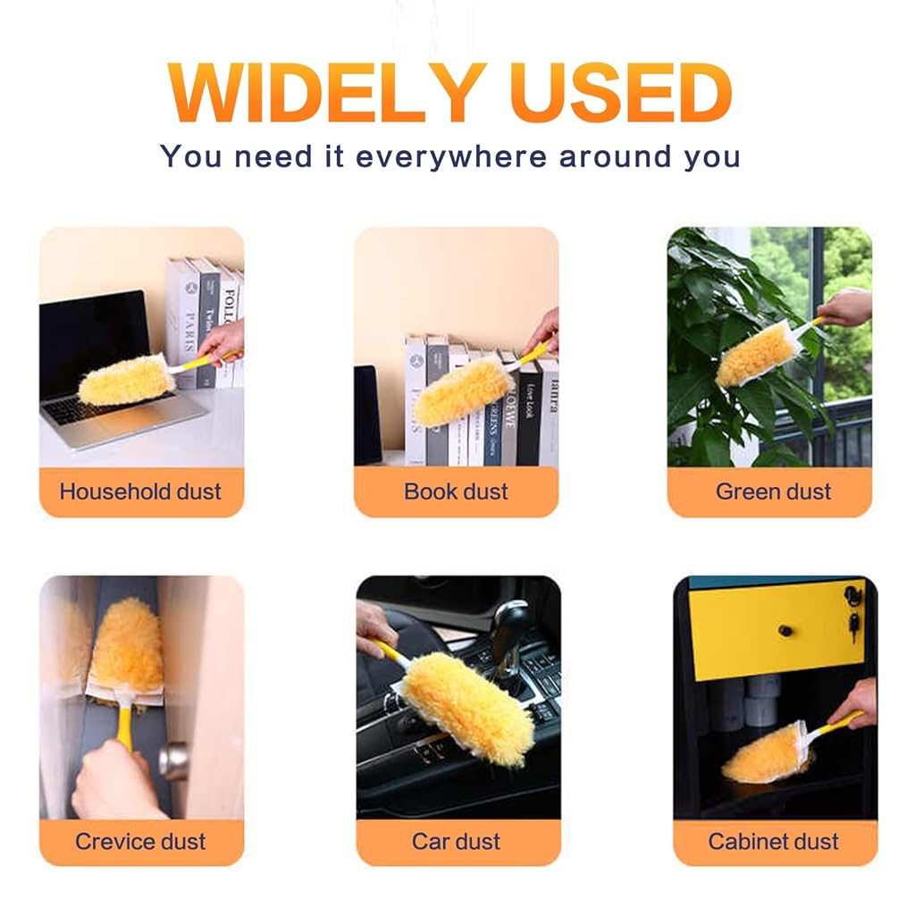 HASTHIP® Double-Sided Microfiber Duster with 20 Washable Refills, 2-in-1 Bendable Flexible & Short Handle, Reusable Dusting Tool with Anti Scratch Bendable Head for Home, Car, Office