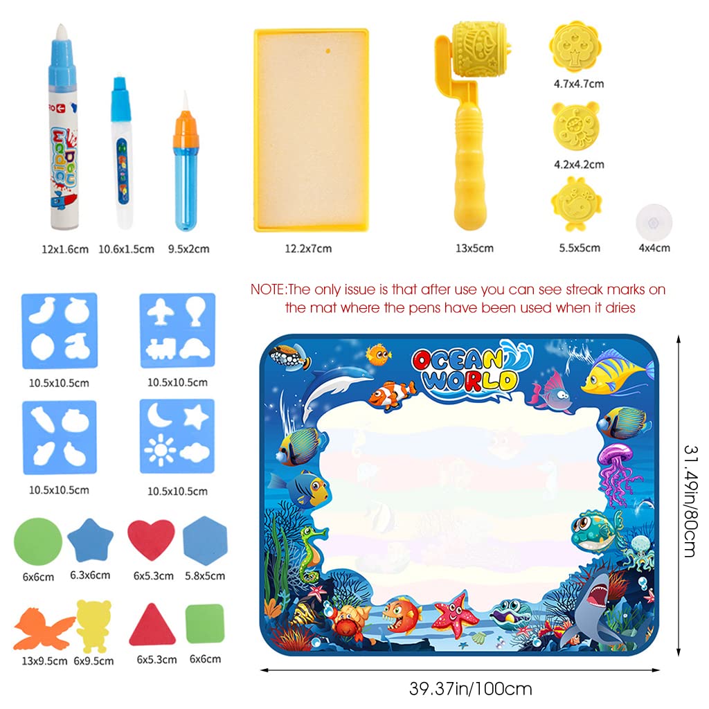PATPAT Kids Activity Toys for 3+ Years Water Doodle Mat 100*75CM Large Water Drawing Mat, Drawing Painting Board Stencils with Water Doodle Pens , Educational Toys Toddlers Gift