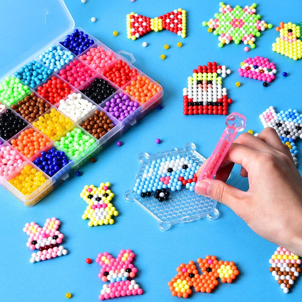 PATPAT Magic Water Fuse Beads For Kids Craft Kit, 15 Colors 1500 Beads Pegboard Puzzles Set, Creative DIY Water Sticky Beads Complete Set for Beginners Children Art Toys Gifts,Crystal, Beige