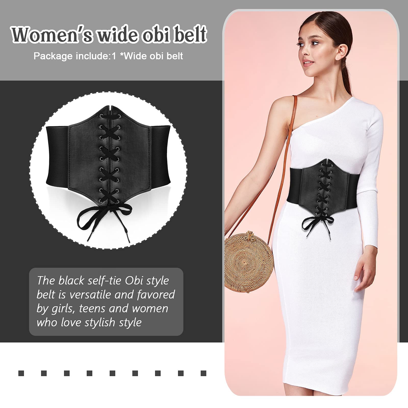 ZIBUYU Corset Tops for Women Lace-up Cinch Belt Tied Corset Elastic Waist Belt Corset Belt for Supportive Corset Top