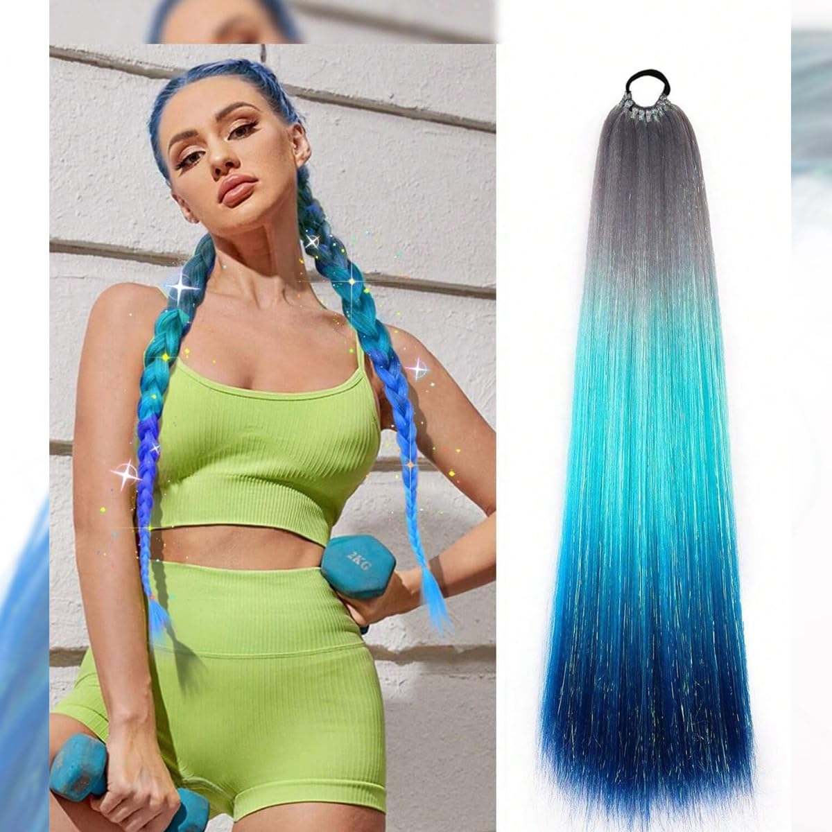 PALAY Ponytail Extension With Hair Tie 26in Colour Hair Extensions for Women Girls Braiding Rainbow Ombre Pony Tail Hair Extensions for Kids Braids Festival Rave Crazy Hair Day