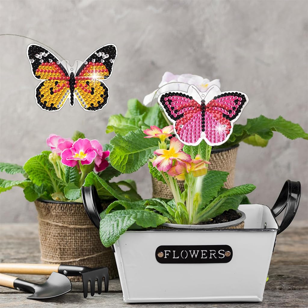 PATPAT 8 Pcs DIY Diamond Painting Butterfly Kit Swaying in The Wind Diamond Butterfly Decoration for Home Decoration Garden Decoration Diamond Butterfly for Flower Pots, Green Pots