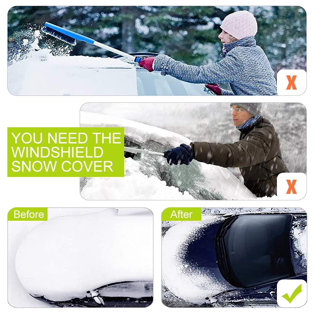 STHIRA Car Windshield Sun Shade Sunshade Blocks Magnet Installation with Heat Reflective Rearview Mirror Window Cover, Universal Windproof Car Front Windshield Sun Shade 145 * 116cm
