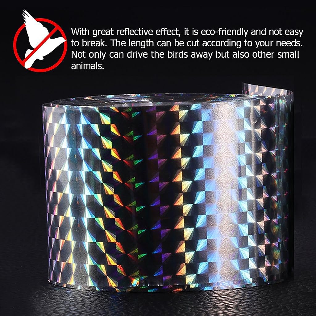 HASTHIP 110m x 4.8cm Bird Repellent for Balcony, Silver Reflective Ribbon PET Double Side GlarePigeon Scarer, Ornamental Spiral Deterrent Control Device for Roof Edge, Fence