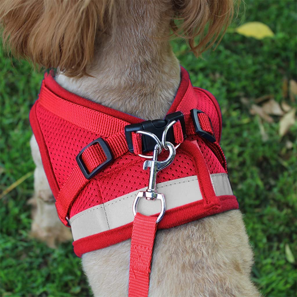 Qpets Dog Vest Harness for Puppy with 1.2m Dog Leash Adjustable Size Dog Vest Harness Breathable Mesh Fabric with Safety Reflective Strip Dog Harness for Dogs of 7.5kg-10kg,(XL, Red)
