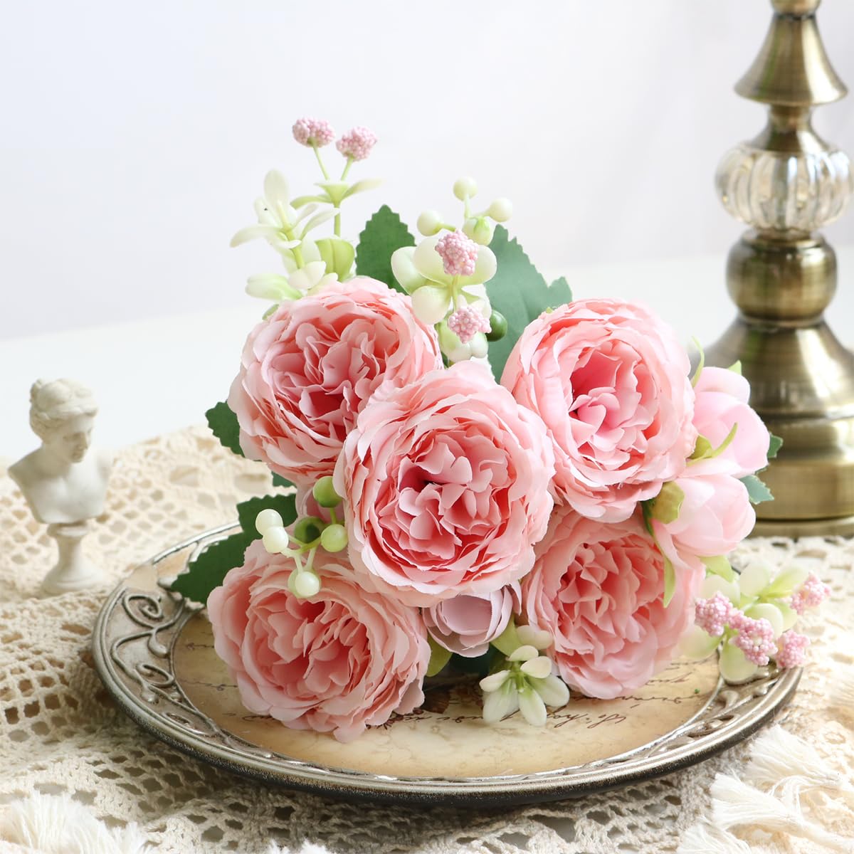 HASTHIP 2 Bundles Silk Artificial Peonies Flowers Faux Peony Bouquet Fake Peonies Artificial Flowers Bouquets for Floral Arrangements Wedding Home Table Decoration, Style A