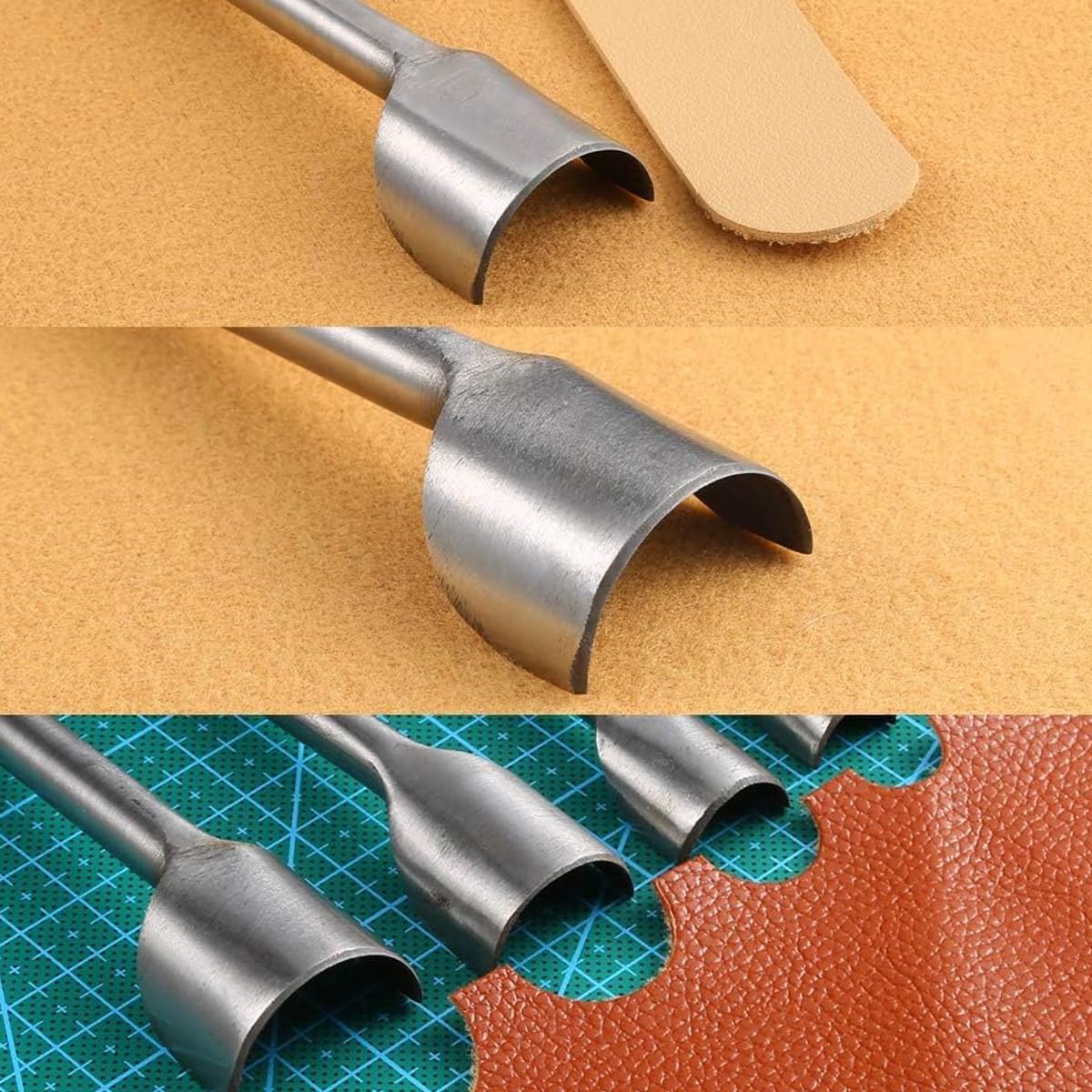 HASTHIP 7 Pieces Leather Craft Tools Half-Round Punch Arc-Shaped Leather Edge Cutter Punch for Crafting Strap Belt, Wallet and Bag DIY Handwork, 10-40mm
