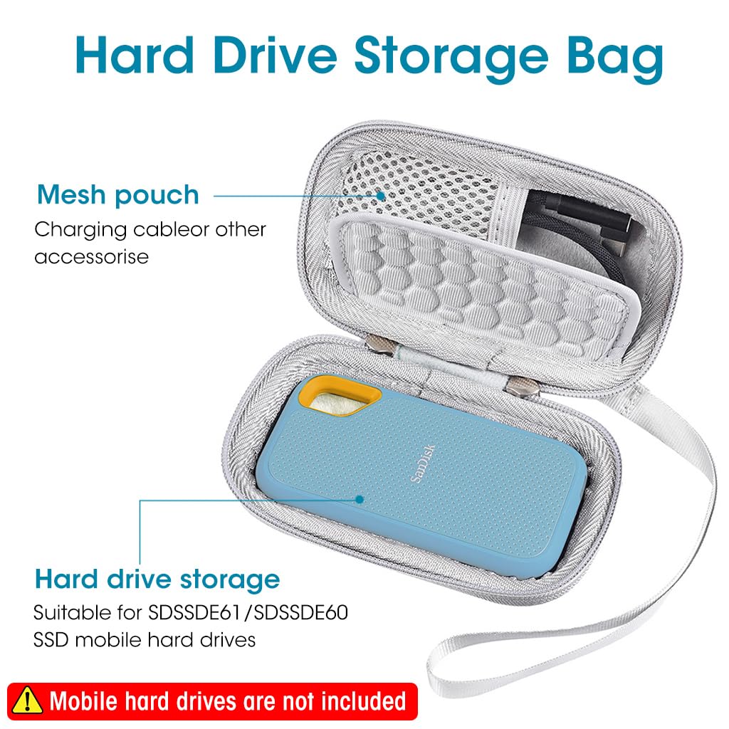 Verilux Carrying Case for SSD, Storage Bag for SanDisk 500GB 1TB 2TB 4TB Portable SSD SDSSDE61/ SDSSDE60, Storage Case for Solid State Drive EVA Waterproof Storage SSD Travel Bag, No SSD Included