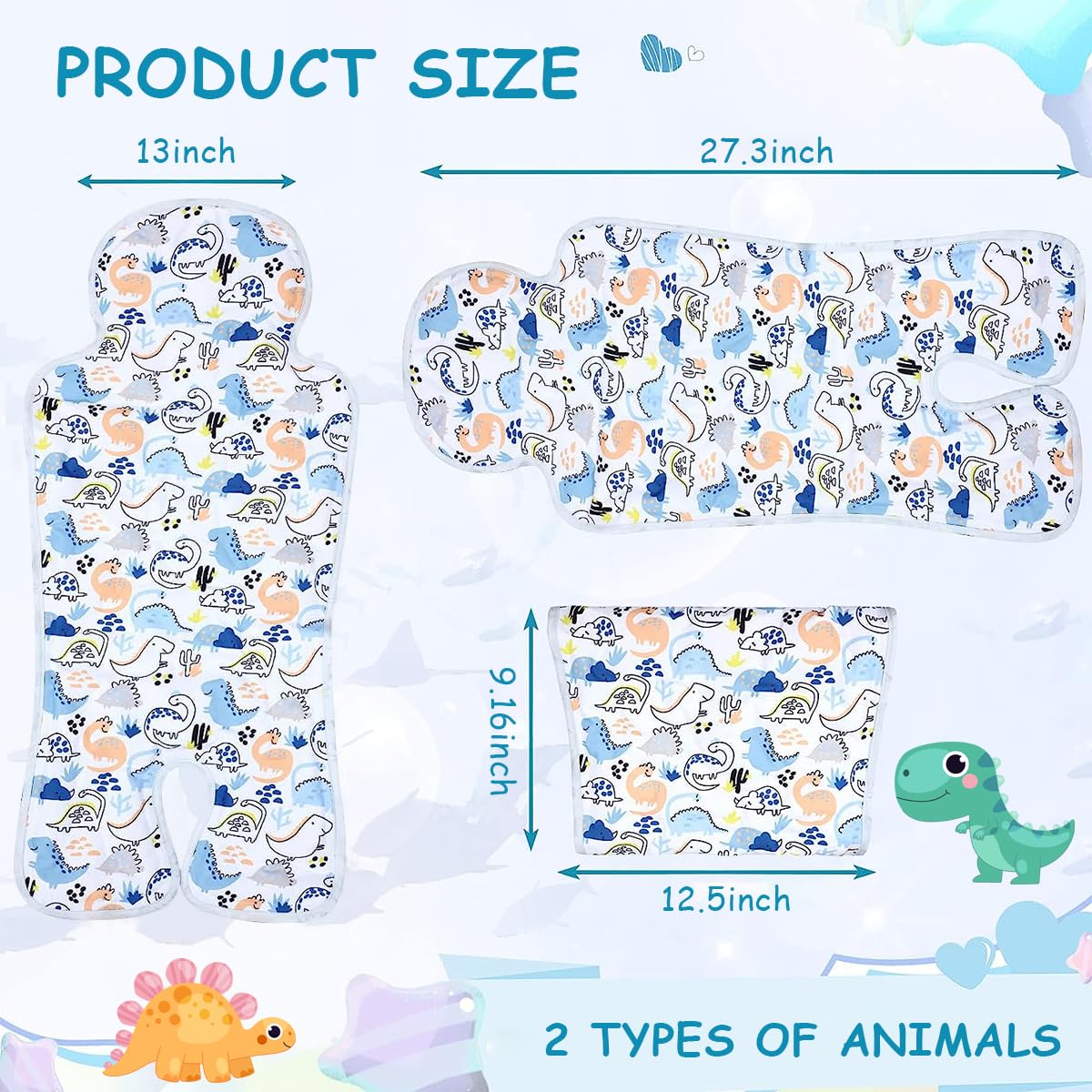 SNOWIE SOFT Baby Cool Mat Baby Stroller Cool Mat for 0-3 Years Old Cozy Cool Mat for Baby Stroller, Baby Bed, Car Seat, High Chair Cartoon Print Summer Cool Mat for Baby, 26.8 x 13inch