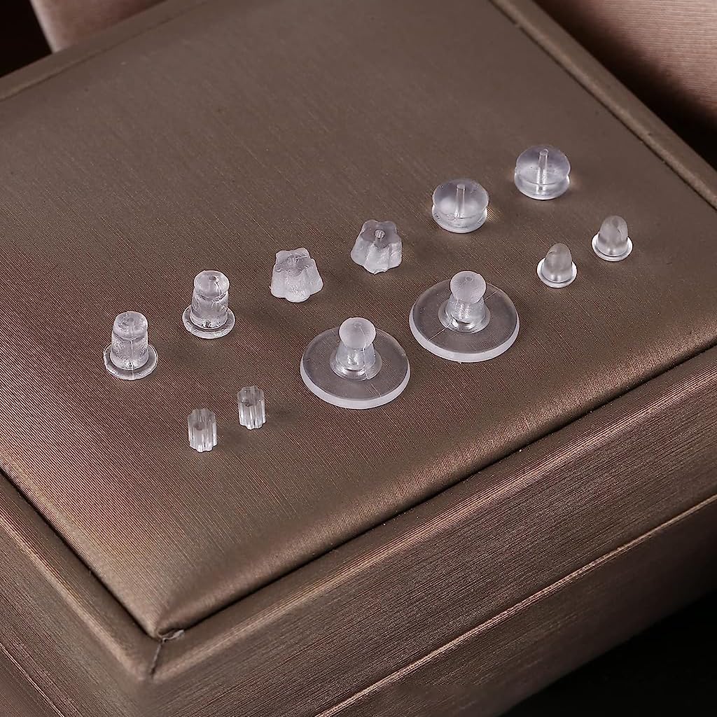 MAYCREATE 550Pcs Earring Backs for Ear Studs, 6 Styles Silicone Rubber Earring Stopper with Box, Soft Clear Earring Clutch Backing Replacement Kits for Fish Hook Earring Studs Hoops