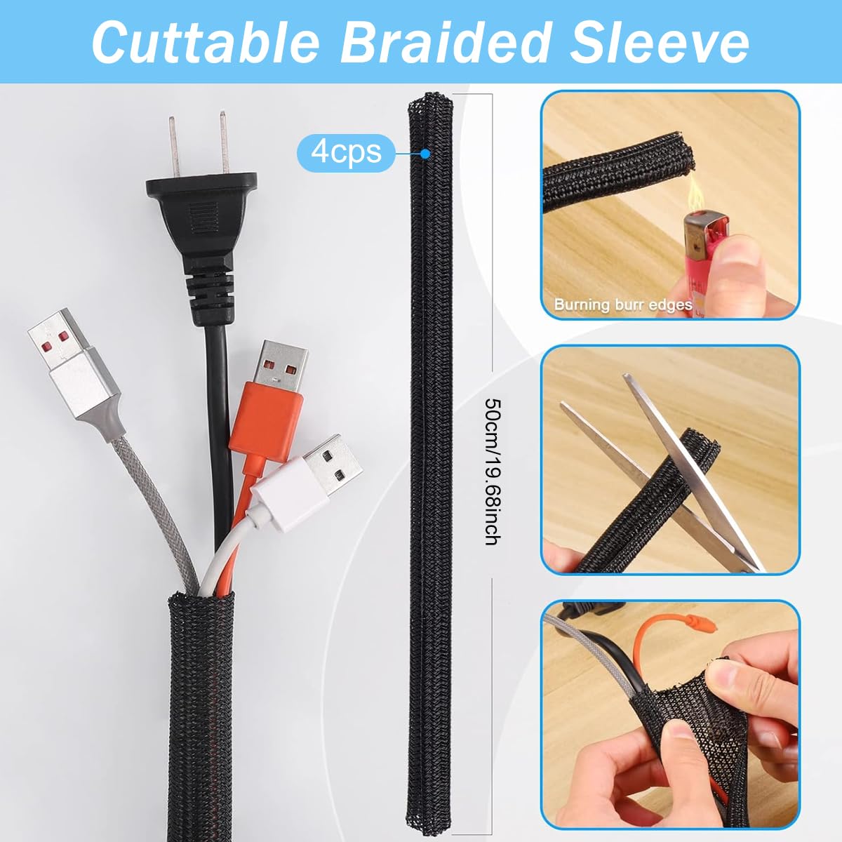 HASTHIP 147pcs Cable Organizer Kit Cable Management Kit with 34 Self Adhesive Cable Clips, 2 Cable Sleeves, 10+1 Roll Cable Straps and 100 Fastening Cable Ties for TV Office Home Electronics