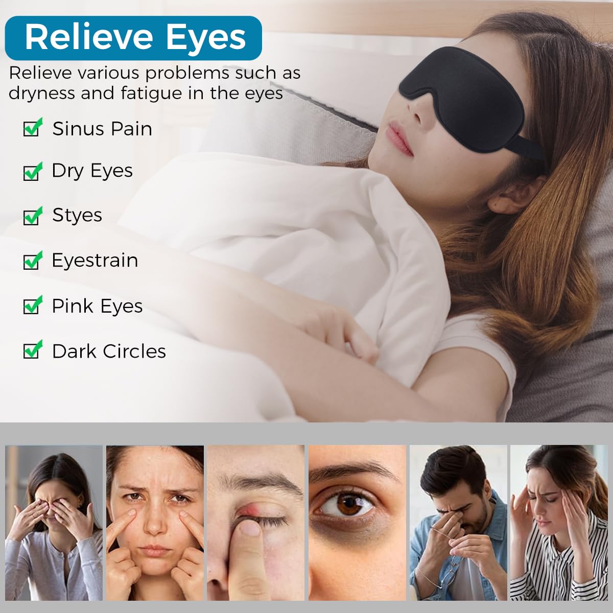 HANNEA 3D Heated Eye Mask, USB Wired Eye Mask with Temperature & Time Control, Warm Eye Compress Heating Pad for Sleep, Relieve Eye Strain, Puffy Eyes(Black)