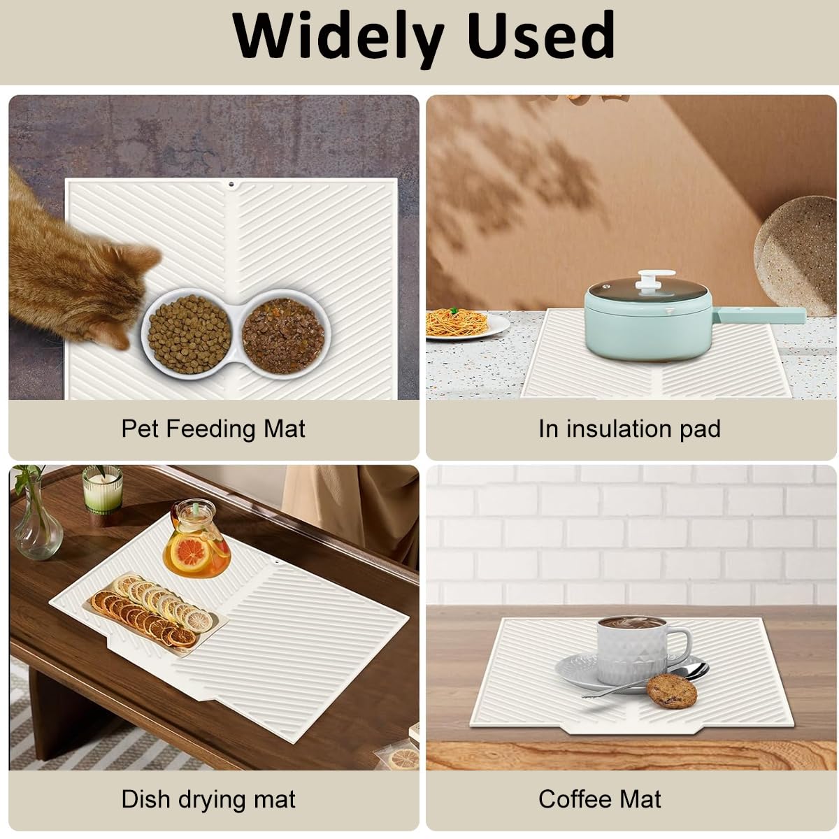 HASTHIP Kitchen Silicone Dish Drying Mat with Built-in Drain Lip, Heat-Resistant Silicone Mat for Kitchen Counter or Sink, Foldable Dish Drainer Mat Easy Clean Prevents Water - 19.9x16.7 inches