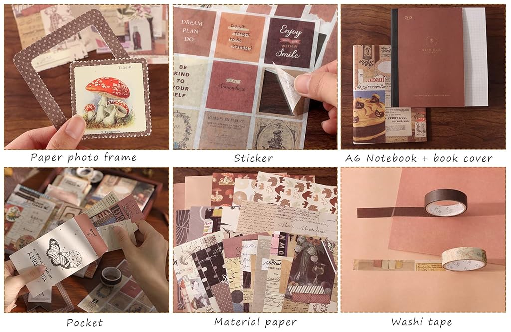 HASTHIP 346pcs Vintage Scrapbook Stickers Pack for Art Journaling Bullet Junk Journal Planners DIY Paper Stickers Craft Kits Notebook Collage Album Aesthetic