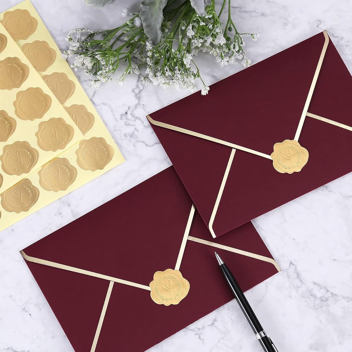Climberty 250pcs Wax Seal Stickers, Self-Adhesive Gold Embossed Wax Seal Sealing Stickers, Heart Envelope Seals for Wedding Invitations/Greeting Cards/Party Favors, 3.4 x 3.7cm per one