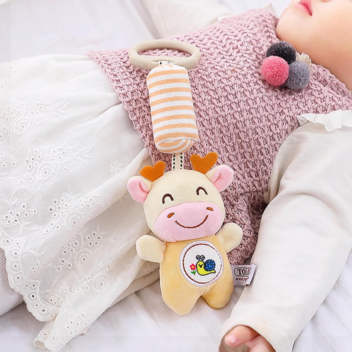 PATPAT Deer Rattles for Baby 0-6 Months New Born Baby Toys Hanging Toys for Babies Cradle Toys Hanging Infant Sensory Toys with Sound Stuffed Animal Squeeze Toy, Plush Soft Toys for Babies 6-12 Month