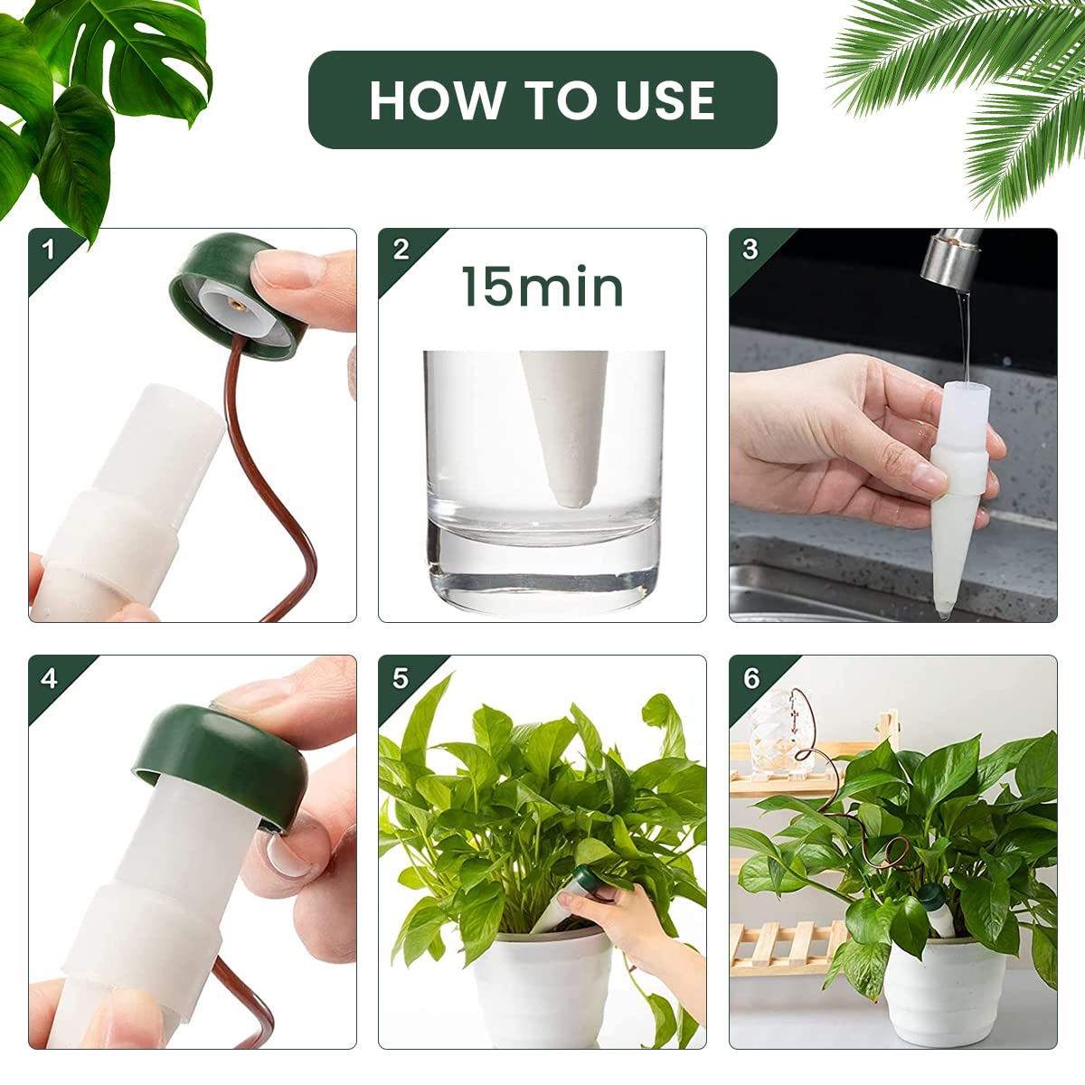HASTHIP 4Pcs Drip Irrigation Kit for Pots Plant, Ceramics Plant Watering Device, Automatic Watering Gadget for Garden Home Office Travel Vacation
