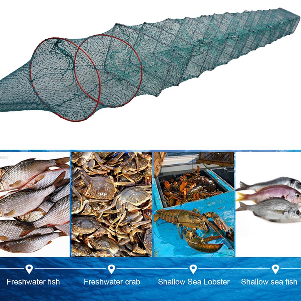 Proberos 2.7m Foldable Fishing Net, Fish Net for Catching, Portable Trap for Shrimp Lobster Crayfish Crab Baits, Minnow Trap