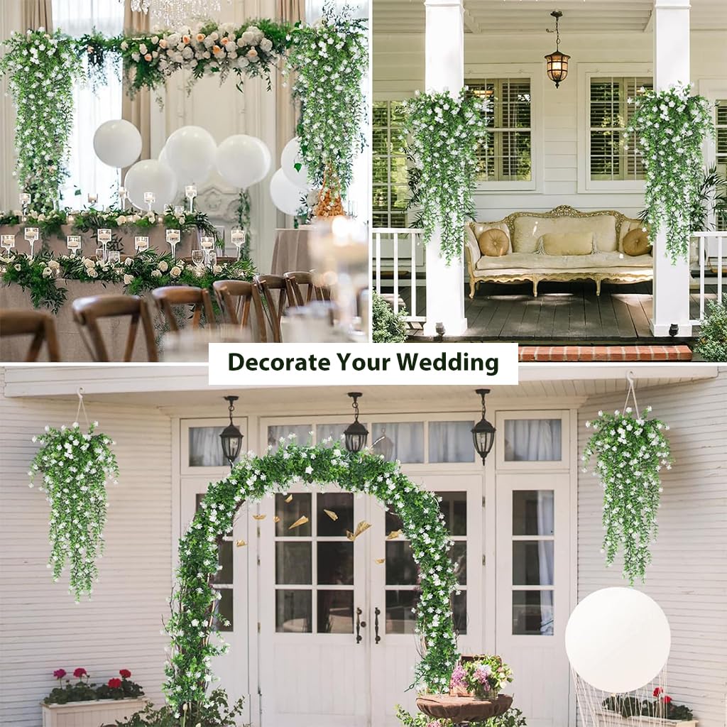 HASTHIP 3Pcs Realistic Eucalyptus Flower Vine Balcony Flower Decor 30.7 Inches Realistic Flower Hangings Wall Decoration Artificial Eucalyptus Flower Vine Home Decoration Garden Decorative Flower