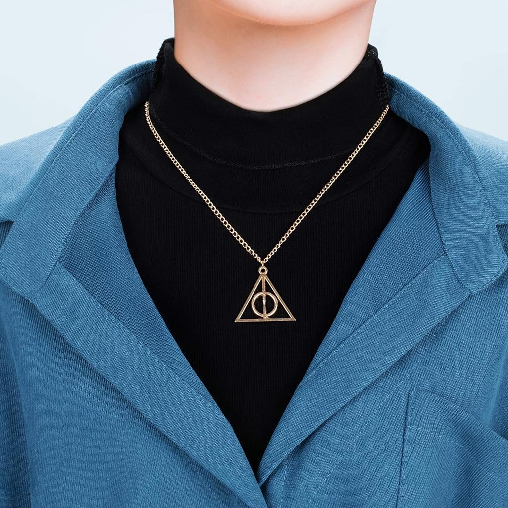 ZIBUYU Deathly Hallow Necklace for Men and Women Stylish Fashion Pendant for Boys, Girls Gift for Harry Potter Fans, Rotatable Design Halloween Costume Accessory